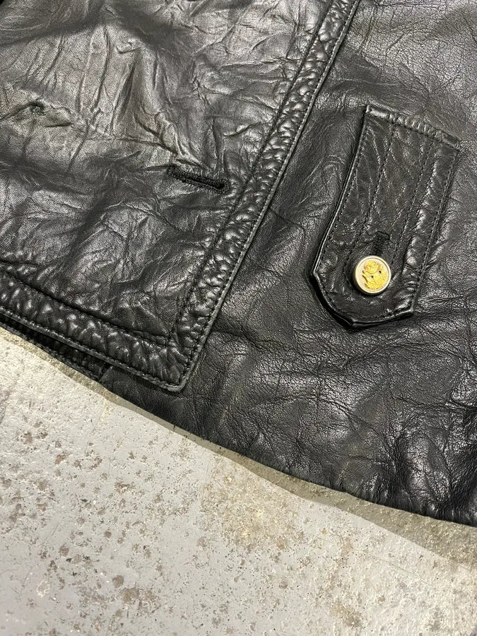 2000s Dolce & Gabbana Buttoned Black Leather Jacket - Image 11