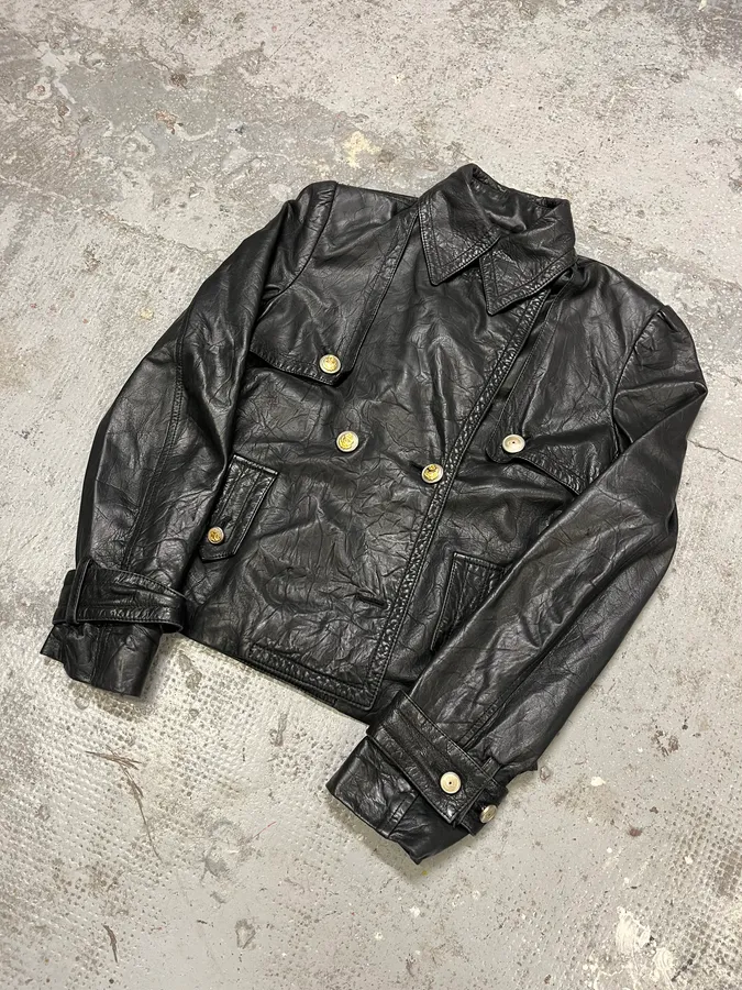 2000s Dolce & Gabbana Buttoned Black Leather Jacket - Image 2