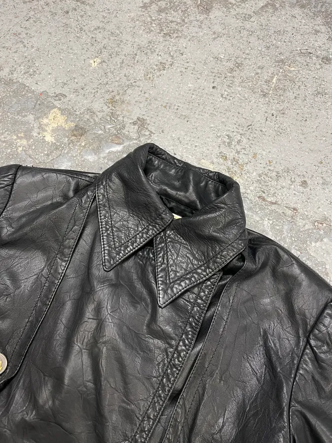 2000s Dolce & Gabbana Buttoned Black Leather Jacket - Image 3