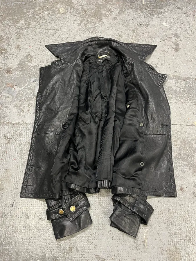 2000s Dolce & Gabbana Buttoned Black Leather Jacket - Image 5