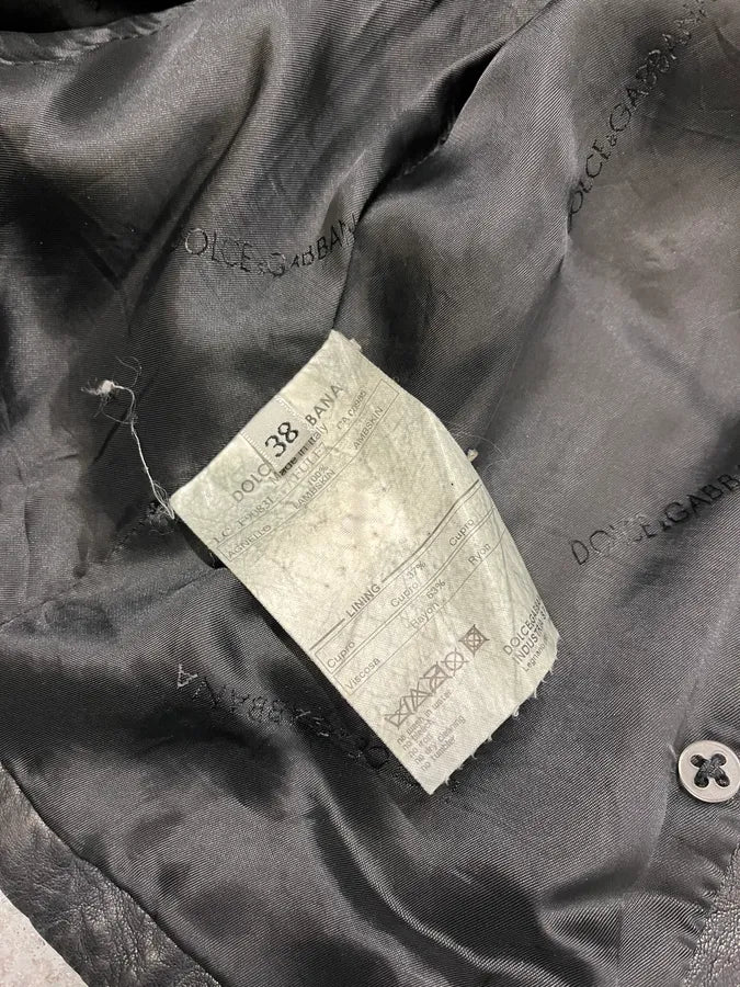 2000s Dolce & Gabbana Buttoned Black Leather Jacket - Image 8