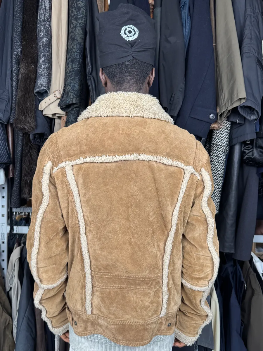2000s Dolce & Gabbana Camel Beige Aviator Shearling Leather Jacket - Image 3
