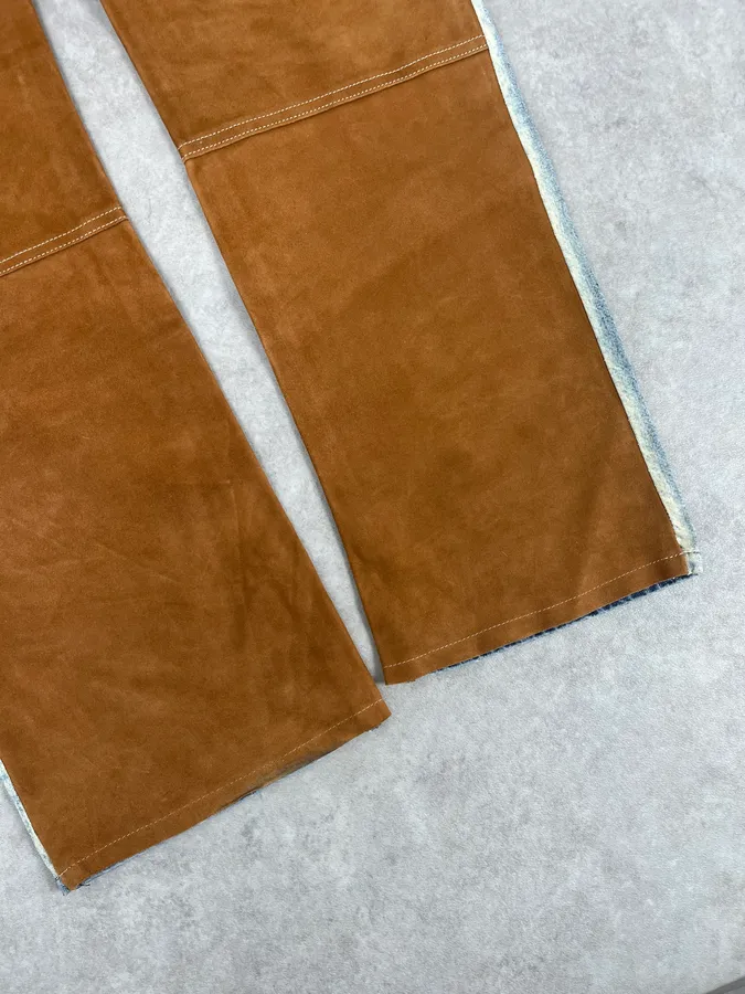 2000s Dolce & Gabbana Camel Blue Hybrid Leather Denim Jeans - Image 10
