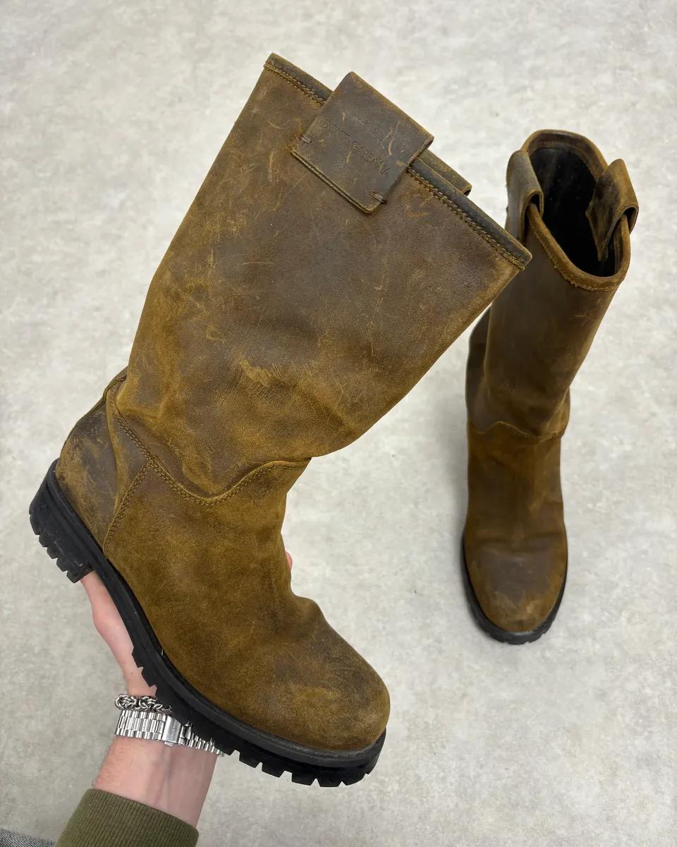 2000s Dolce & Gabbana Camel Eroded Leather Boots