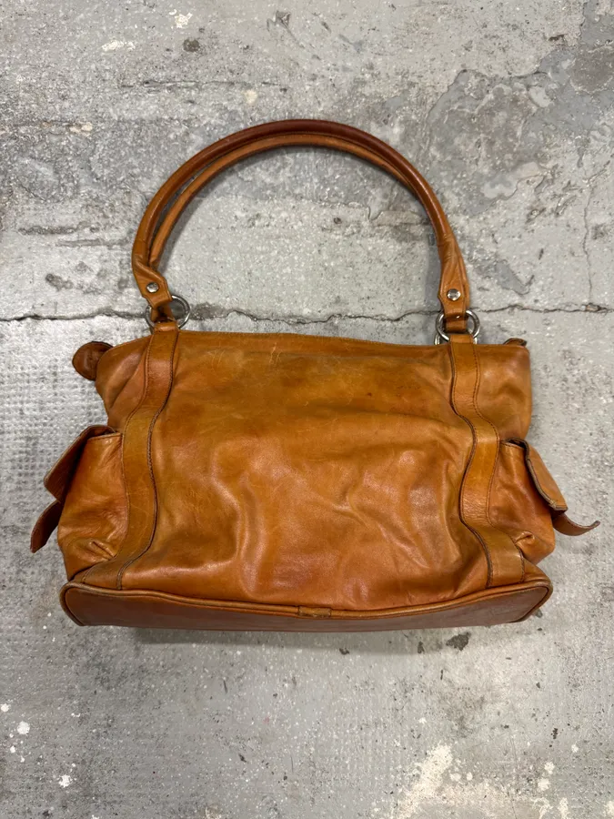2000s Dolce & Gabbana Camel Zip Leather Cargo Handbag - Image 2