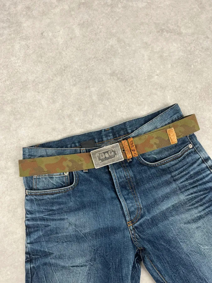 2000s Dolce & Gabbana Camo Green Canva Belt - Image 2