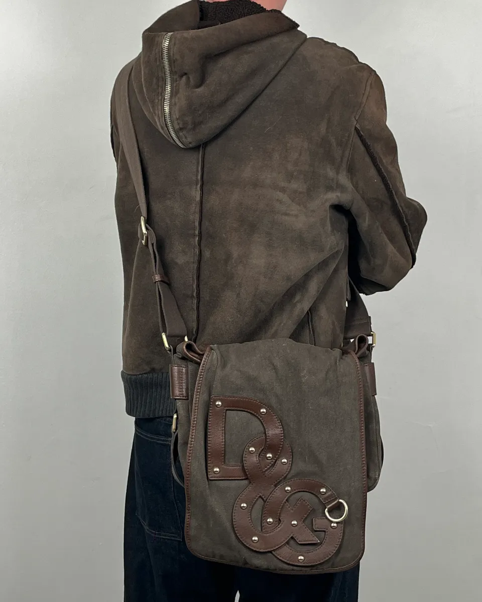 2000s Dolce & Gabbana Canvas Leather Studded Shoulder Bag - Image 3