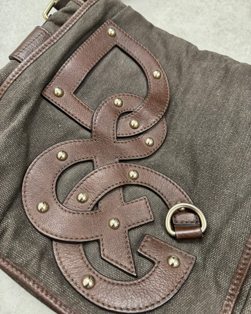 2000s Dolce & Gabbana Canvas Leather Studded Shoulder Bag - Image 5