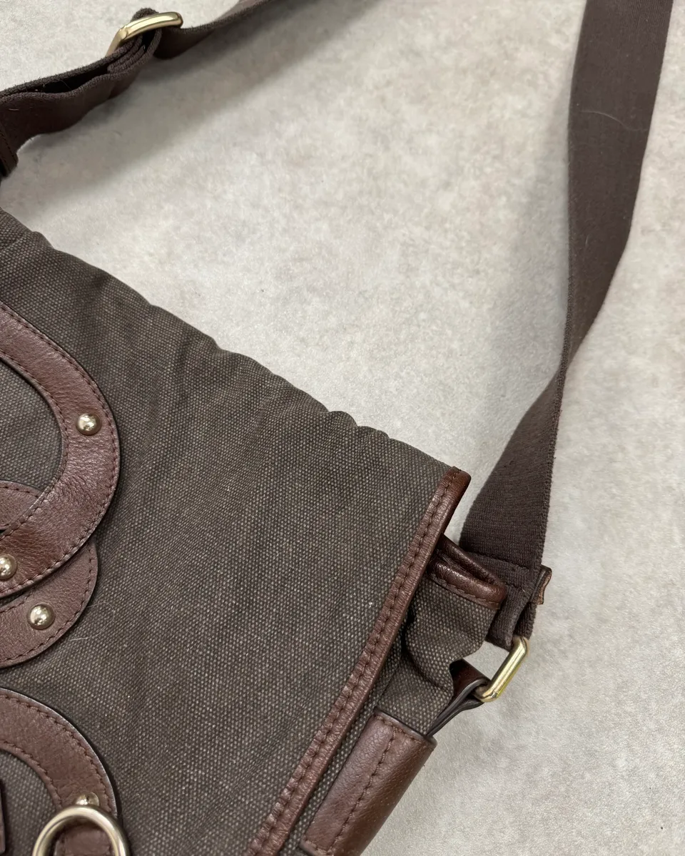 2000s Dolce & Gabbana Canvas Leather Studded Shoulder Bag - Image 6