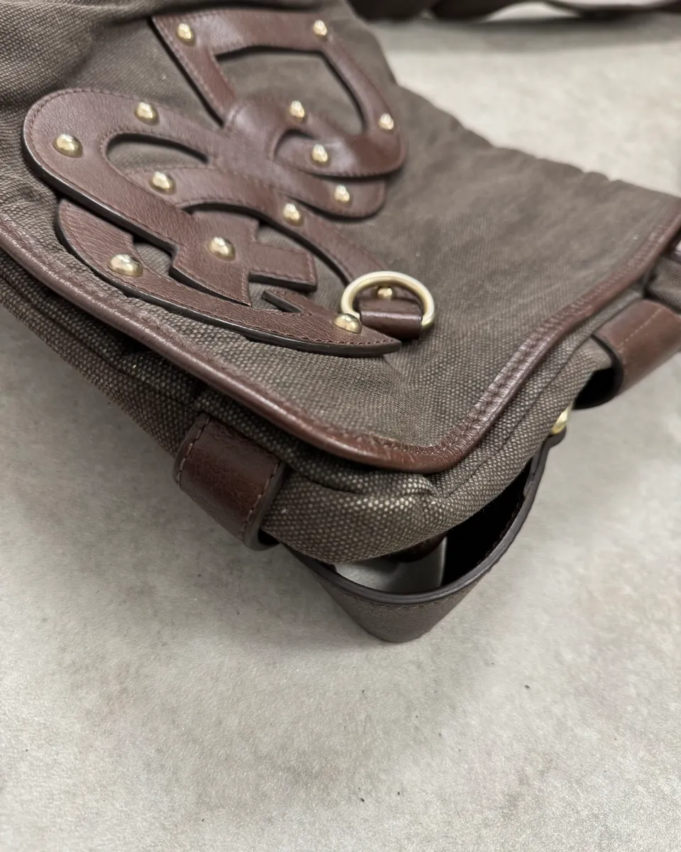2000s Dolce & Gabbana Canvas Leather Studded Shoulder Bag - Image 8