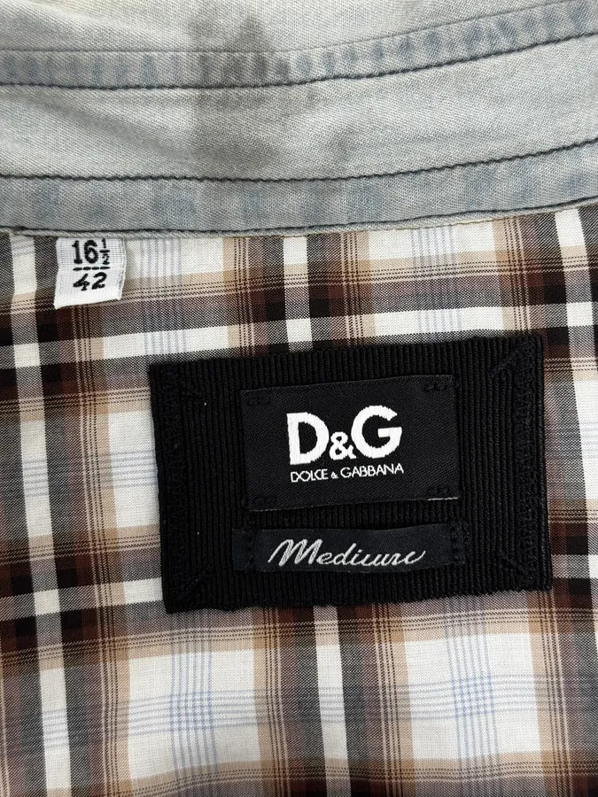 2000s Dolce & Gabbana Cargo Hybrid Checkered Brown & White Shirt - Image 11