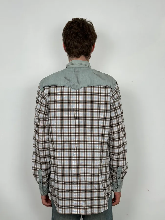 2000s Dolce & Gabbana Cargo Hybrid Checkered Brown & White Shirt - Image 3