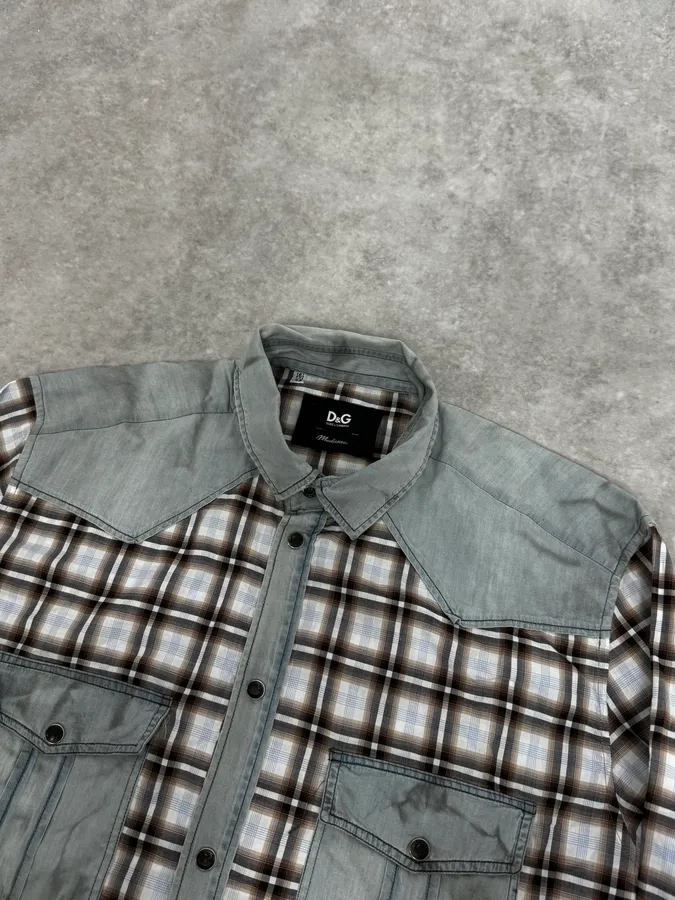 2000s Dolce & Gabbana Cargo Hybrid Checkered Brown & White Shirt - Image 5
