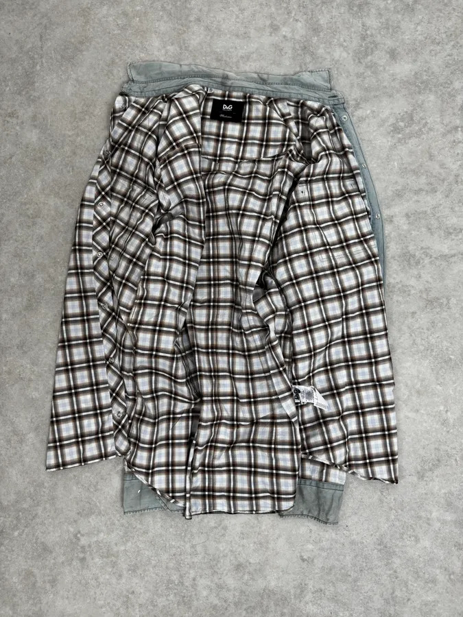 2000s Dolce & Gabbana Cargo Hybrid Checkered Brown & White Shirt - Image 7