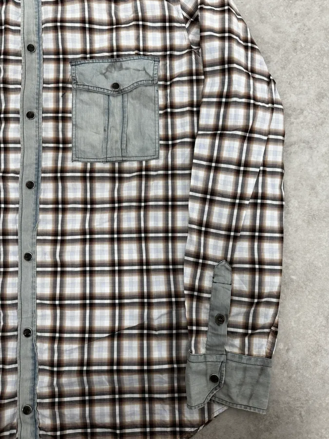 2000s Dolce & Gabbana Cargo Hybrid Checkered Brown & White Shirt - Image 8