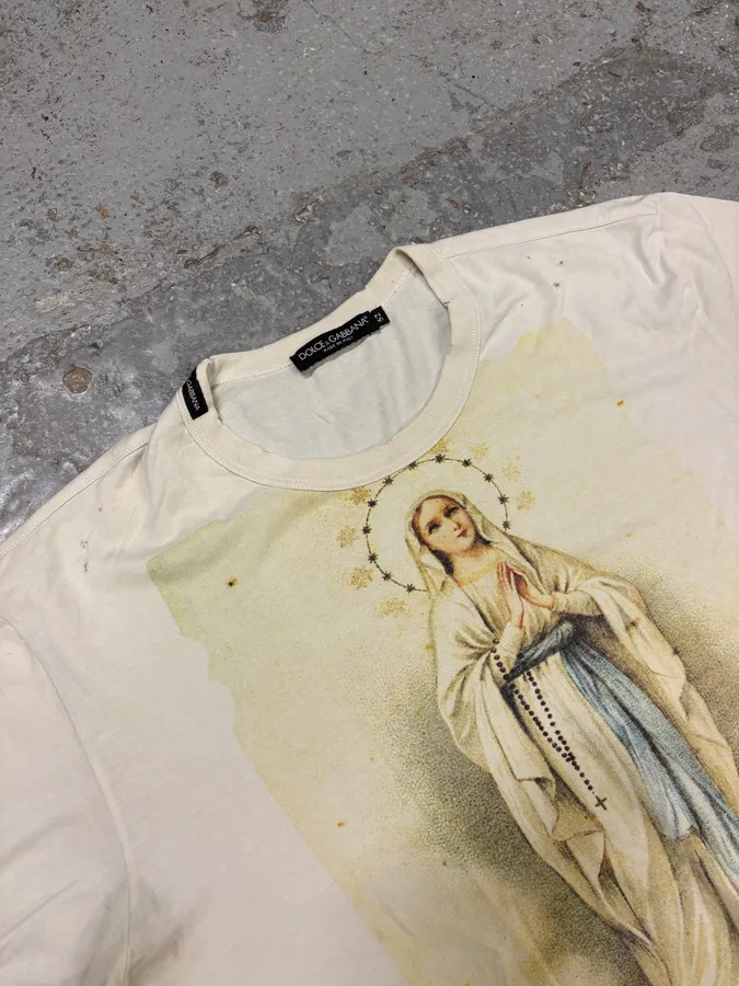 2000s Dolce & Gabbana Catholic Virgin Mary White T-Shirt - Image 5