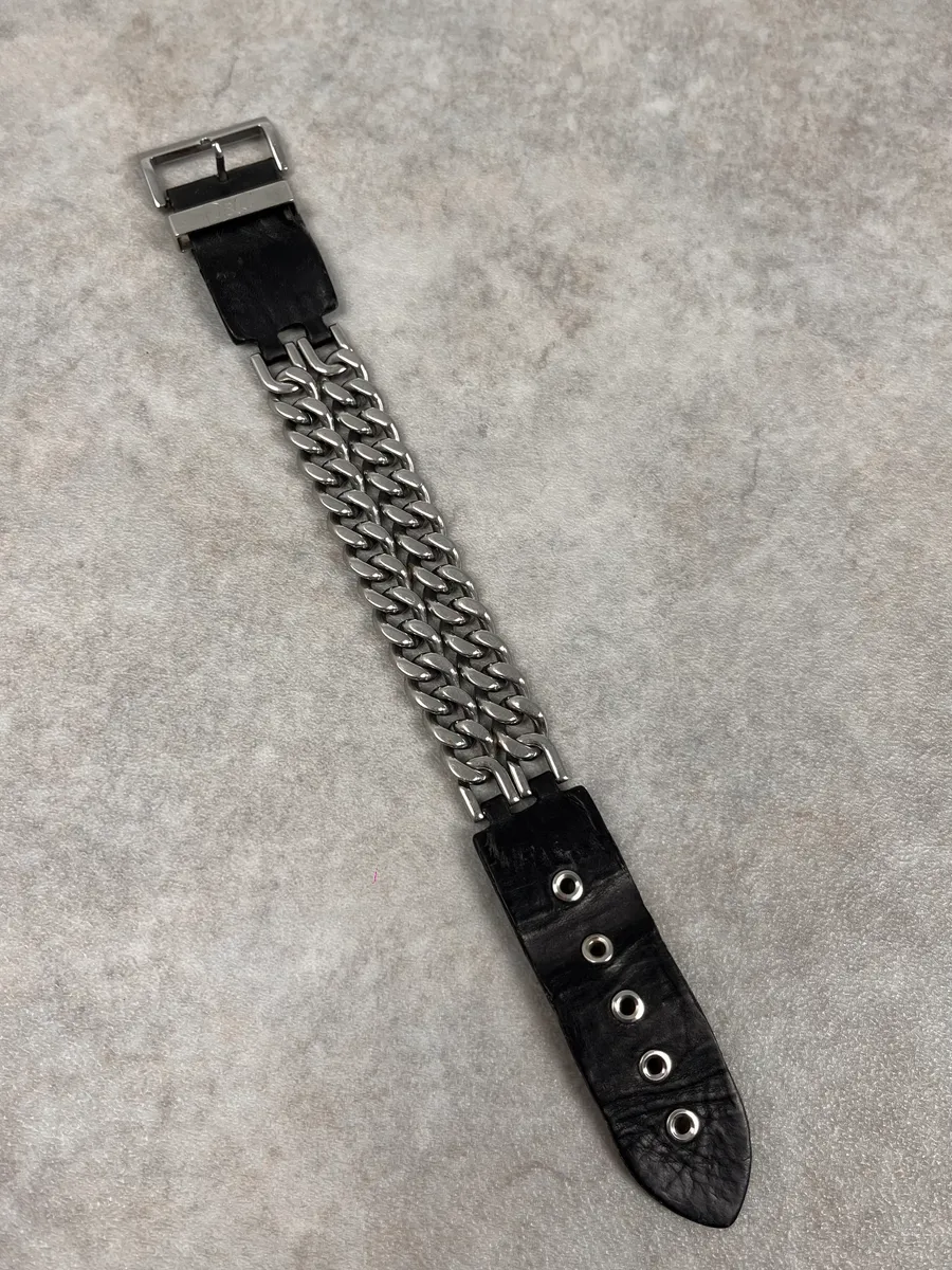 2000s Dolce & Gabbana Chain Black Leather Bracelet