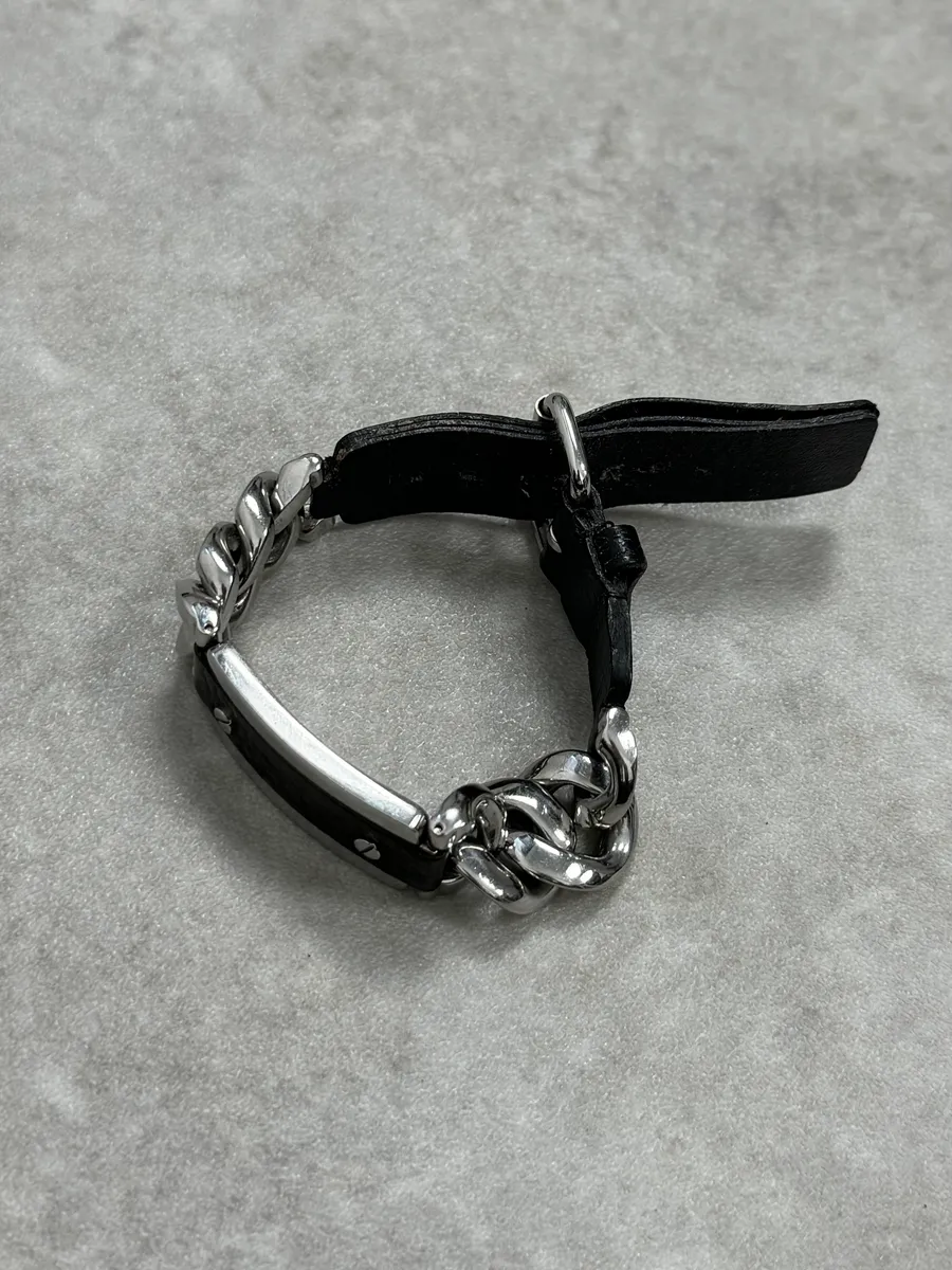 2000s Dolce & Gabbana Chain Black Leather Bracelet - Image 2
