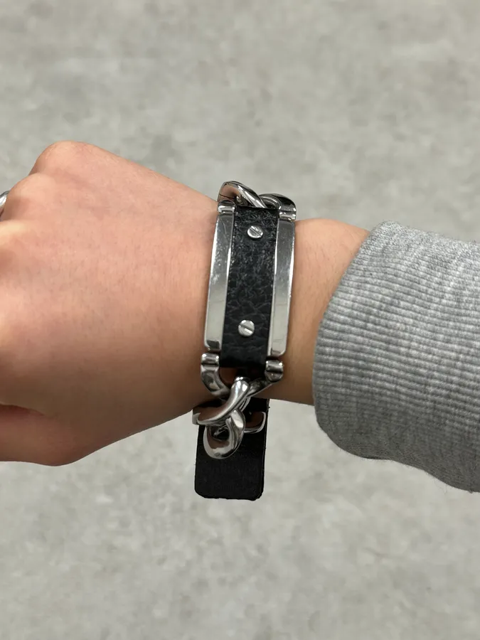 2000s Dolce & Gabbana Chain Black Leather Bracelet - Image 3