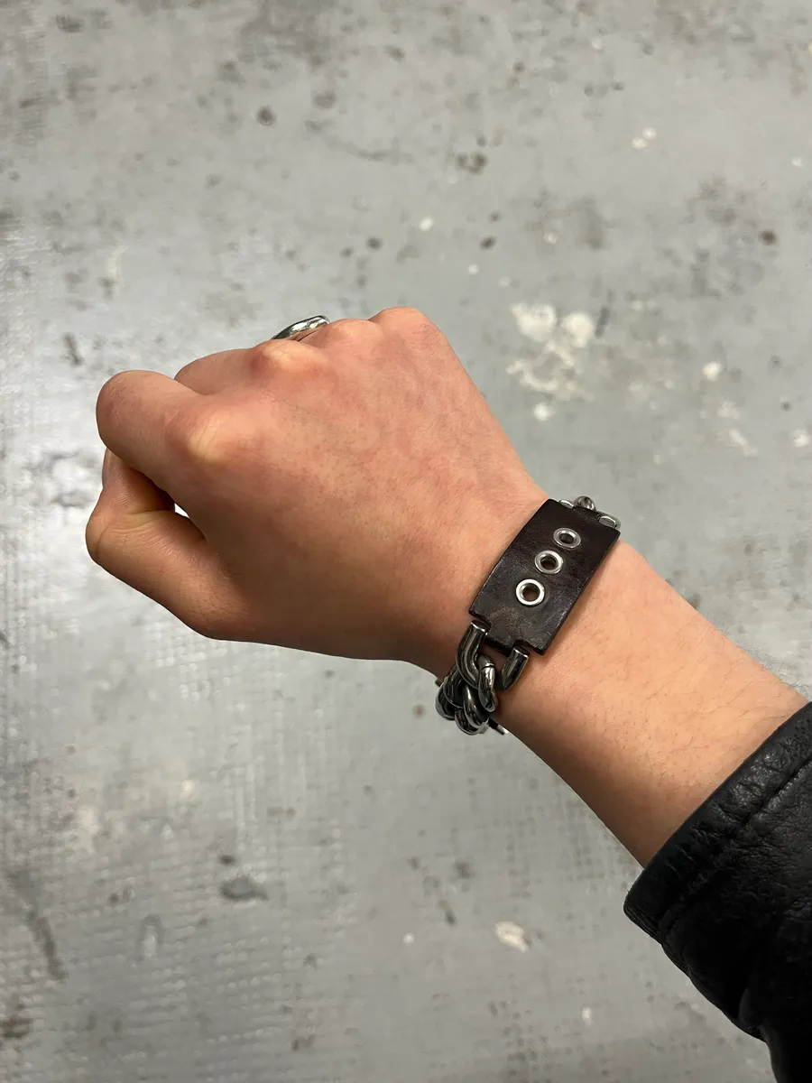 2000s Dolce & Gabbana Chain Brown Leather Bracelet