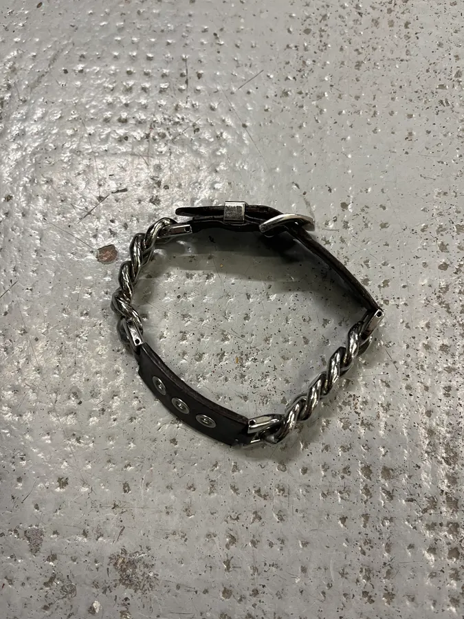 2000s Dolce & Gabbana Chain Brown Leather Bracelet - Image 2