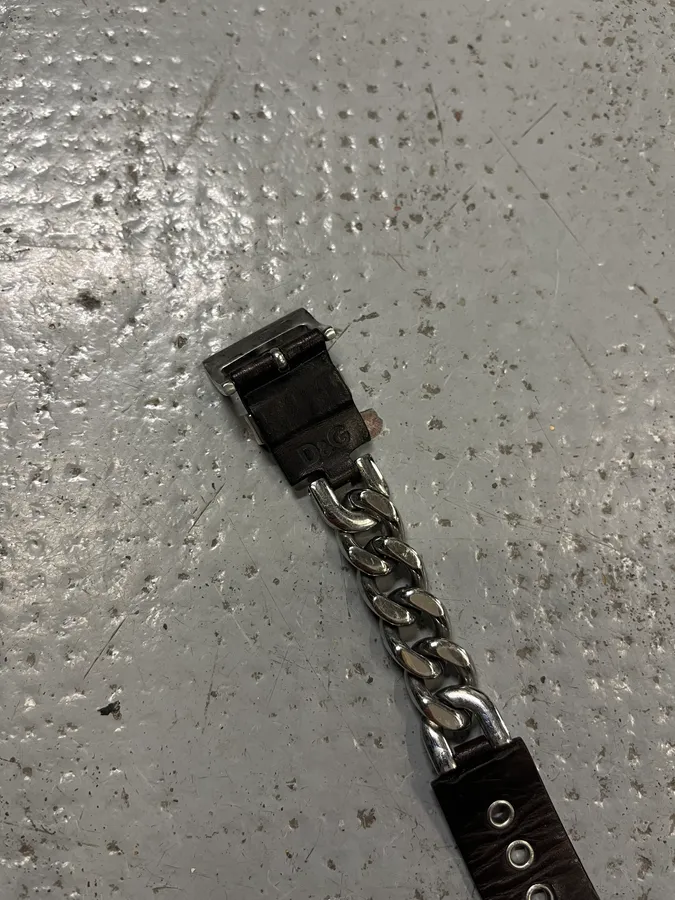 2000s Dolce & Gabbana Chain Brown Leather Bracelet - Image 8