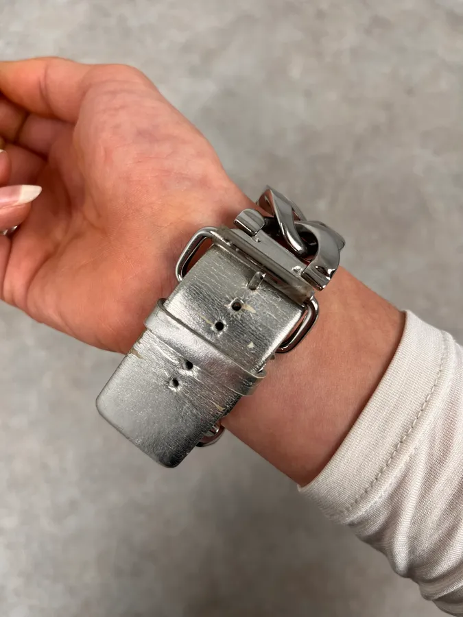 2000s Dolce & Gabbana Chain Silver Leather Bracelet - Image 4