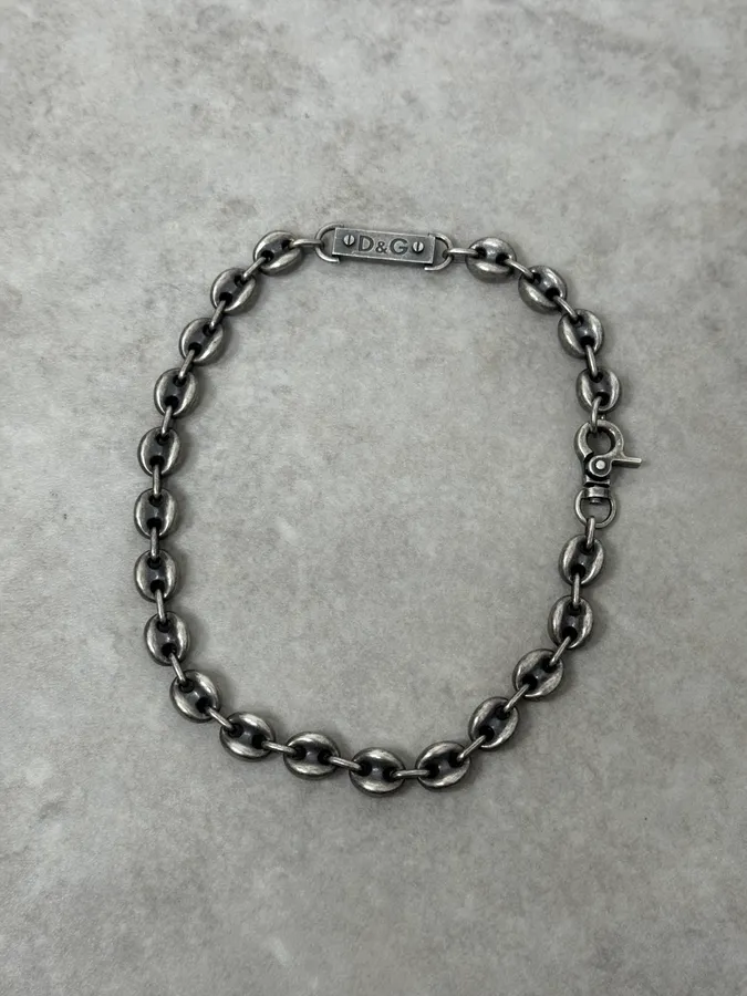 2000s Dolce & Gabbana Coffee Bean Steel Necklace Chain - Image 3
