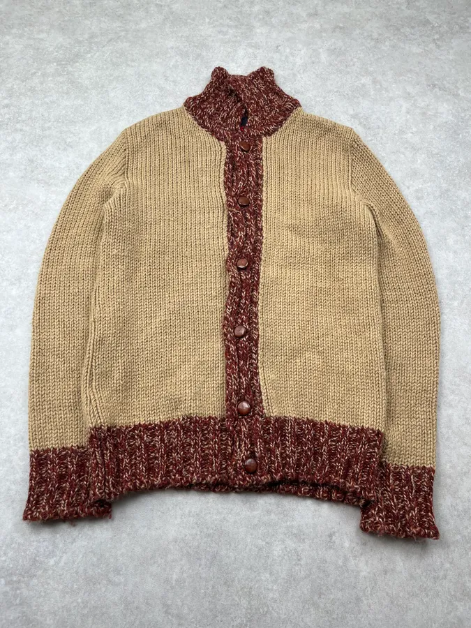 2000s Dolce & Gabbana Constrasted Wool Beige & Bordeaux Buttoned Sweater - Image 4