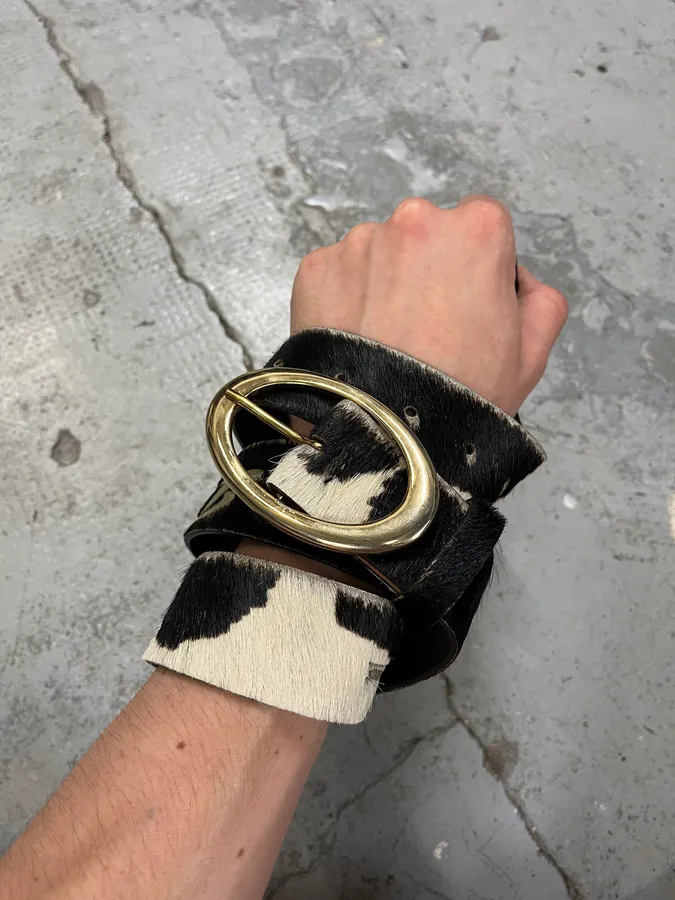 2000s Dolce & Gabbana Cow Pony Hair Leather Belt - Image 2