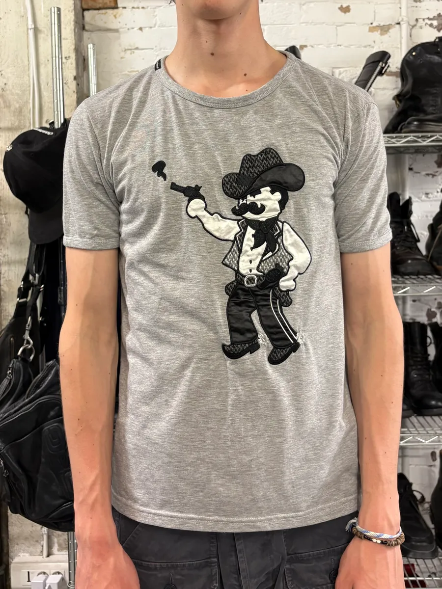 2000s Dolce & Gabbana Cowboy Gun Human Grey Tee-Shirt - Image 2