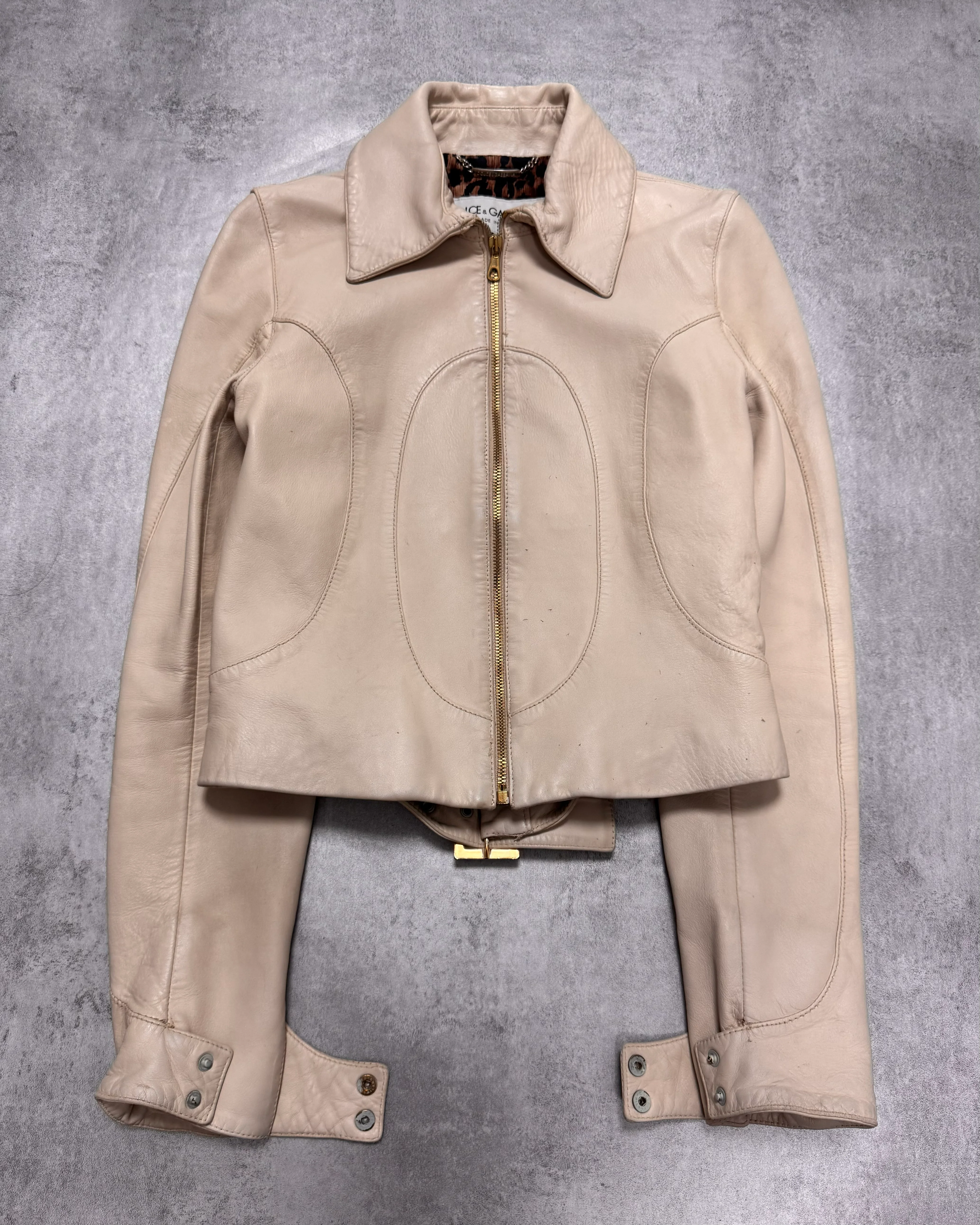2000s Dolce & Gabbana Cream White Round Leather Jacket - Image 4