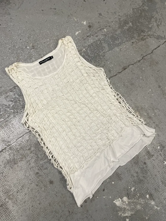 2000s Dolce & Gabbana Creamy Fisher Tank Top - Image 6