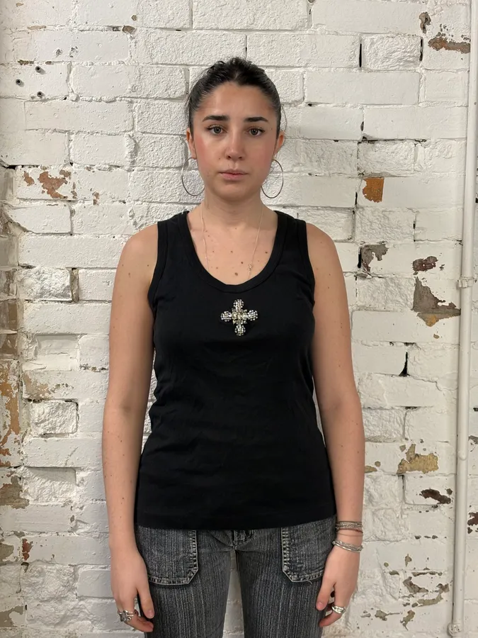 2000s Dolce & Gabbana Cross Ornament Black Tank Top - Image 2