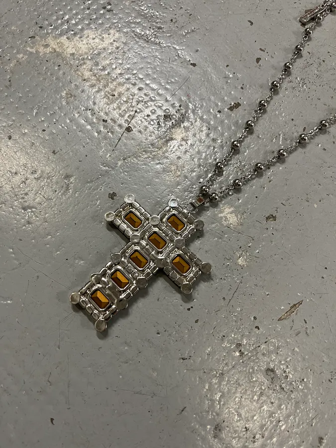 2000s Dolce & Gabbana Crystal Embellishment Shiny Cross Necklace - Image 7