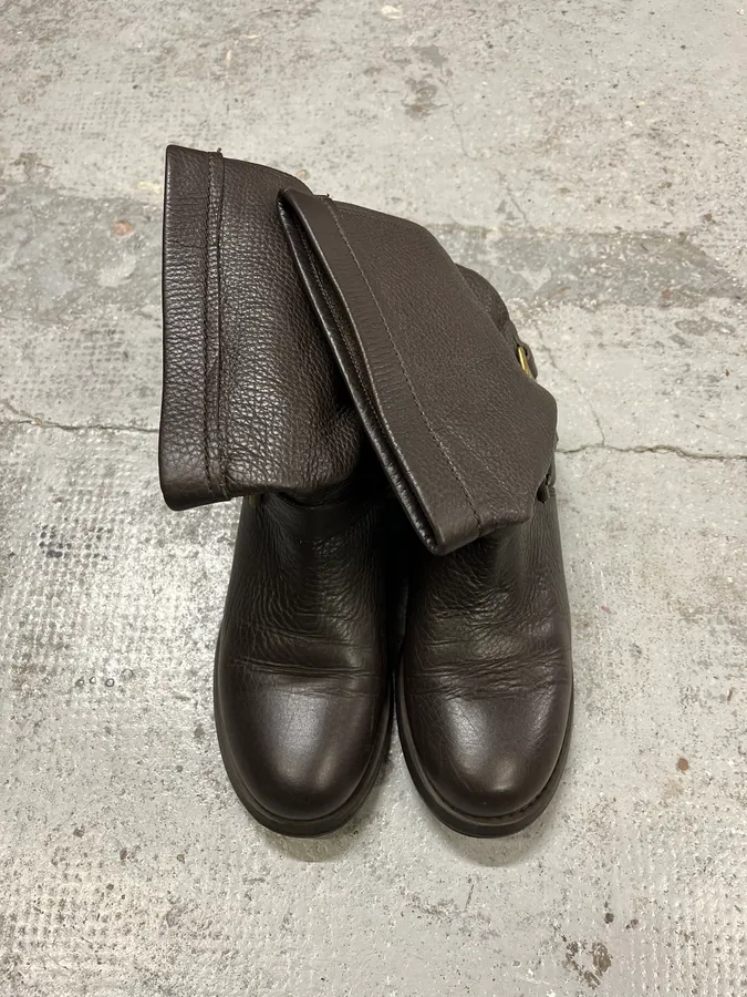 2000s Dolce & Gabbana Dark Brown Gold Buckle Ankle Leather Boots - Image 4