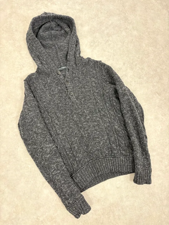 2000s Dolce & Gabbana Dark Grey Wool Knit Hoodie - Image 4