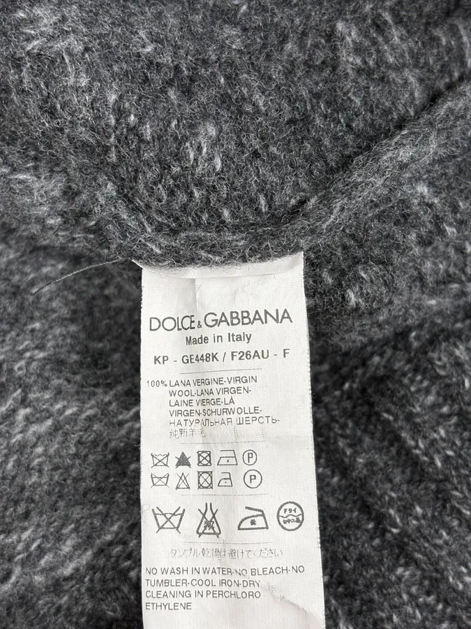 2000s Dolce & Gabbana Dark Grey Wool Knit Hoodie - Image 9