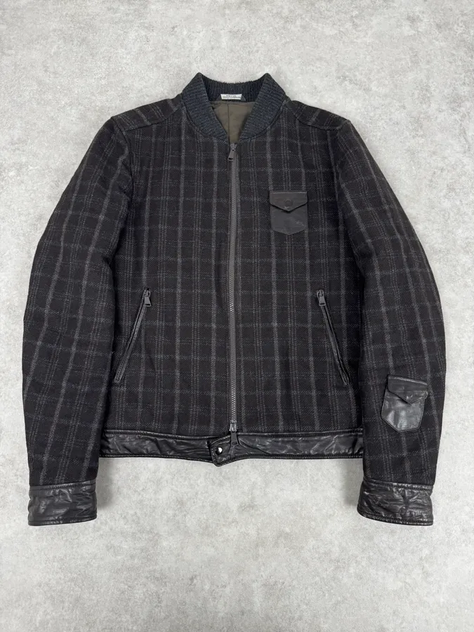 2000s Dolce & Gabbana Dark Grey Wool Shattered Bomber Jacket