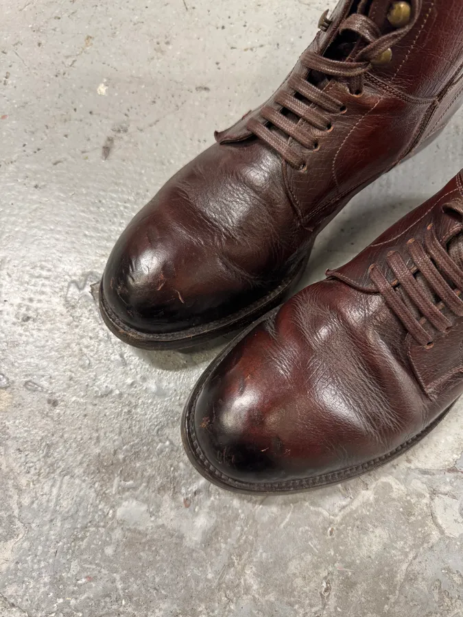 2000s Dolce & Gabbana Dark Red Eroded Premium Leather Boots - Image 4