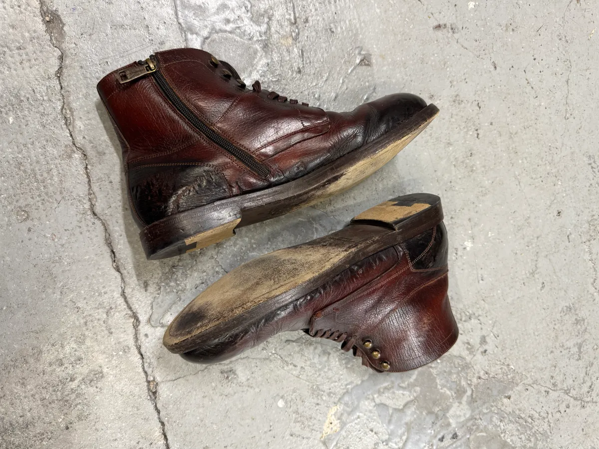 2000s Dolce & Gabbana Dark Red Eroded Premium Leather Boots - Image 9