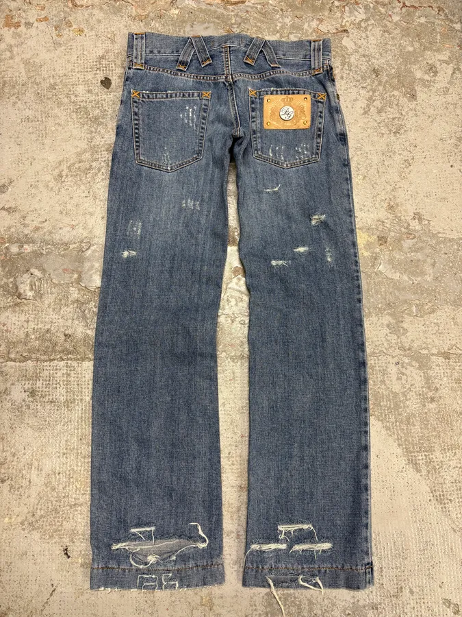 2000s Dolce & Gabbana Destroyed Blue Denim Jeans - Image 7