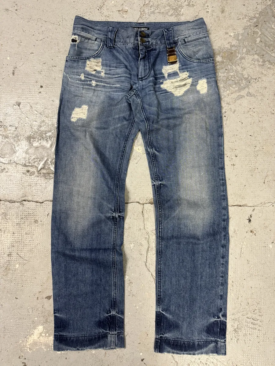 2000s Dolce & Gabbana Destroyed Faded Denim Jeans