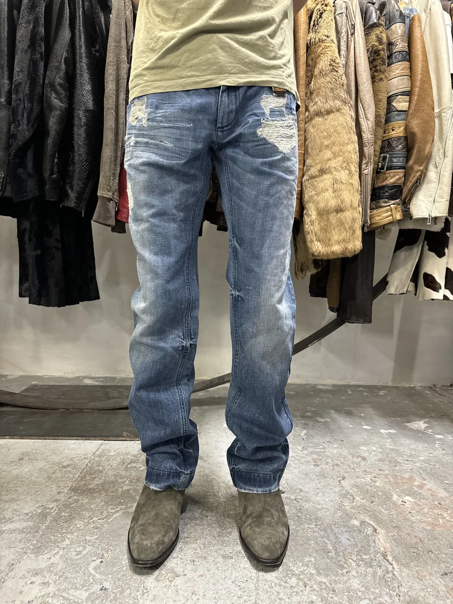 2000s Dolce & Gabbana Destroyed Faded Denim Jeans - Image 2