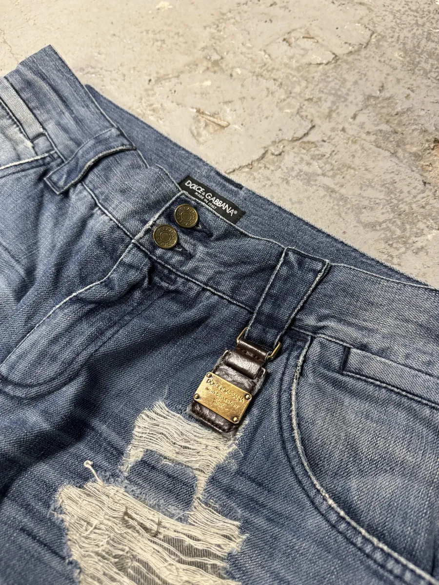 2000s Dolce & Gabbana Destroyed Faded Denim Jeans - Image 8