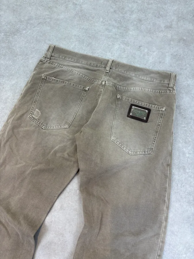 2000s Dolce & Gabbana Distressed Beige Denim Jeans - Image 7