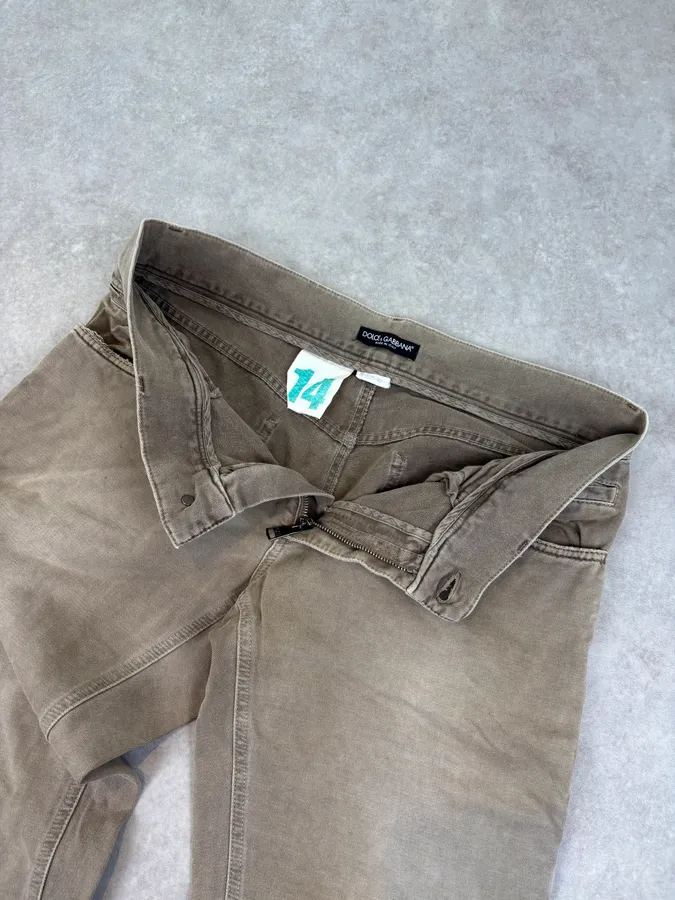 2000s Dolce & Gabbana Distressed Beige Denim Jeans - Image 9