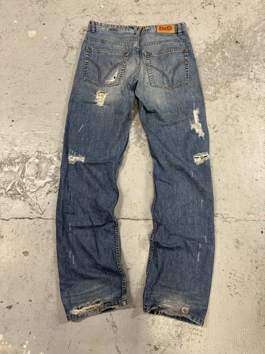 2000s Dolce & Gabbana Distressed Blue Denim Jeans - Image 4
