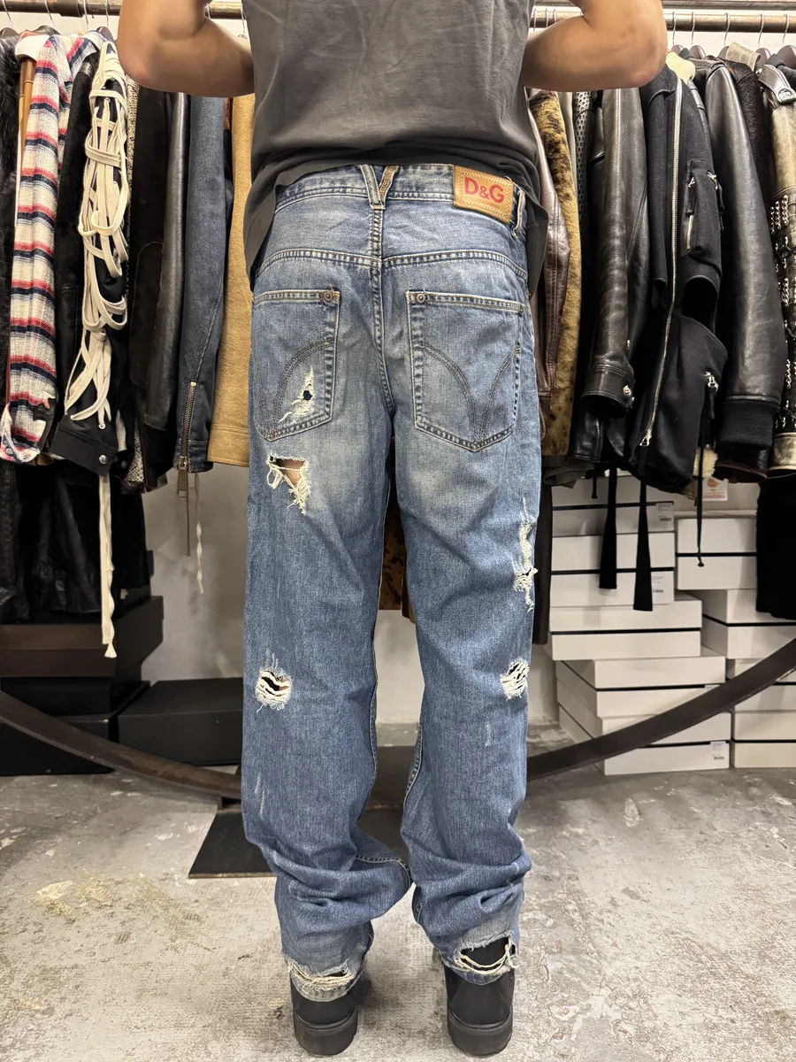 2000s Dolce & Gabbana Distressed Blue Denim Jeans - Image 5