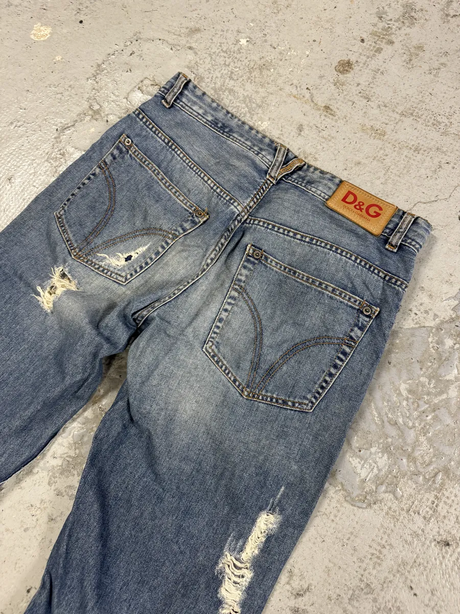 2000s Dolce & Gabbana Distressed Blue Denim Jeans - Image 8